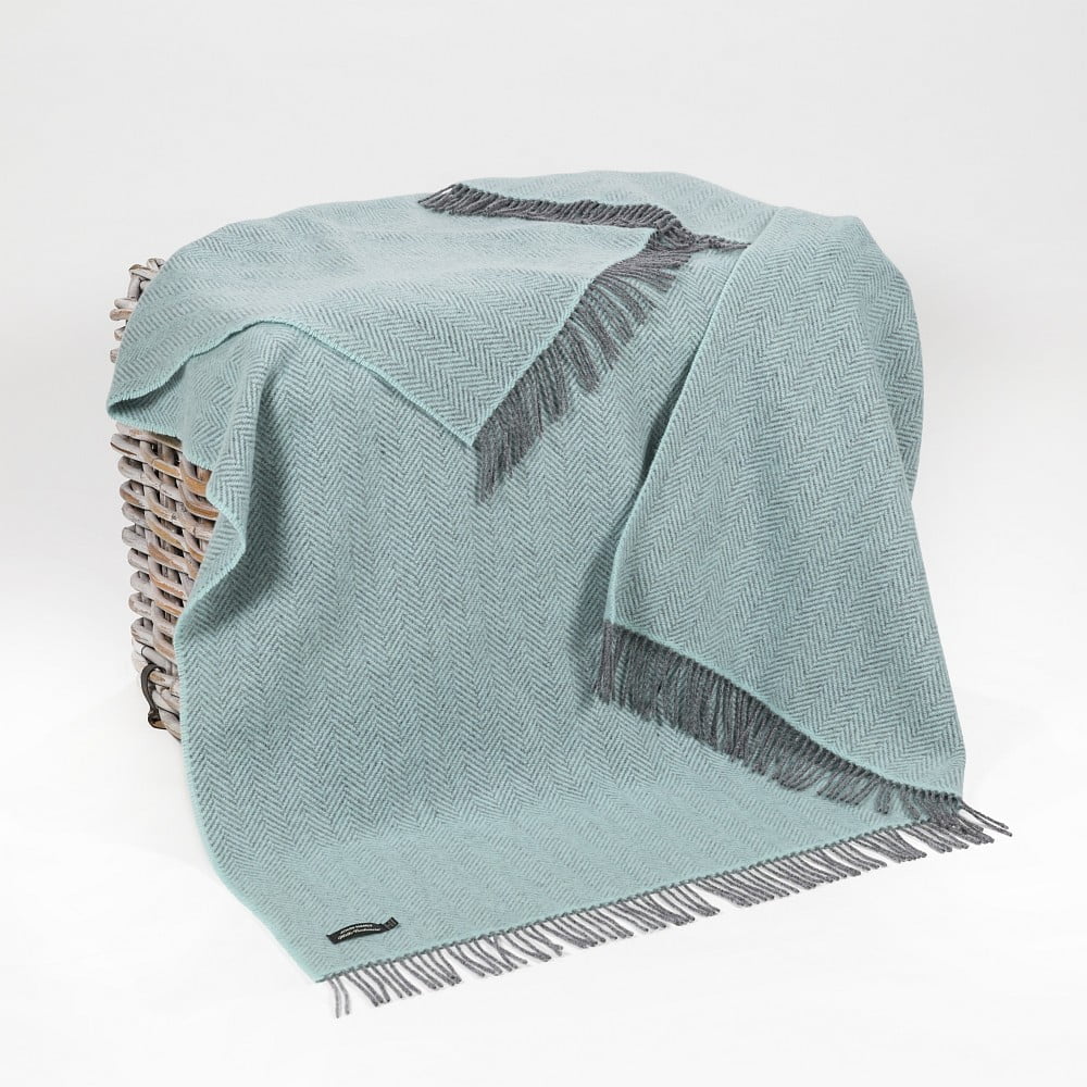 Merino Wool Cashmere Throw Duck Egg Herringbone