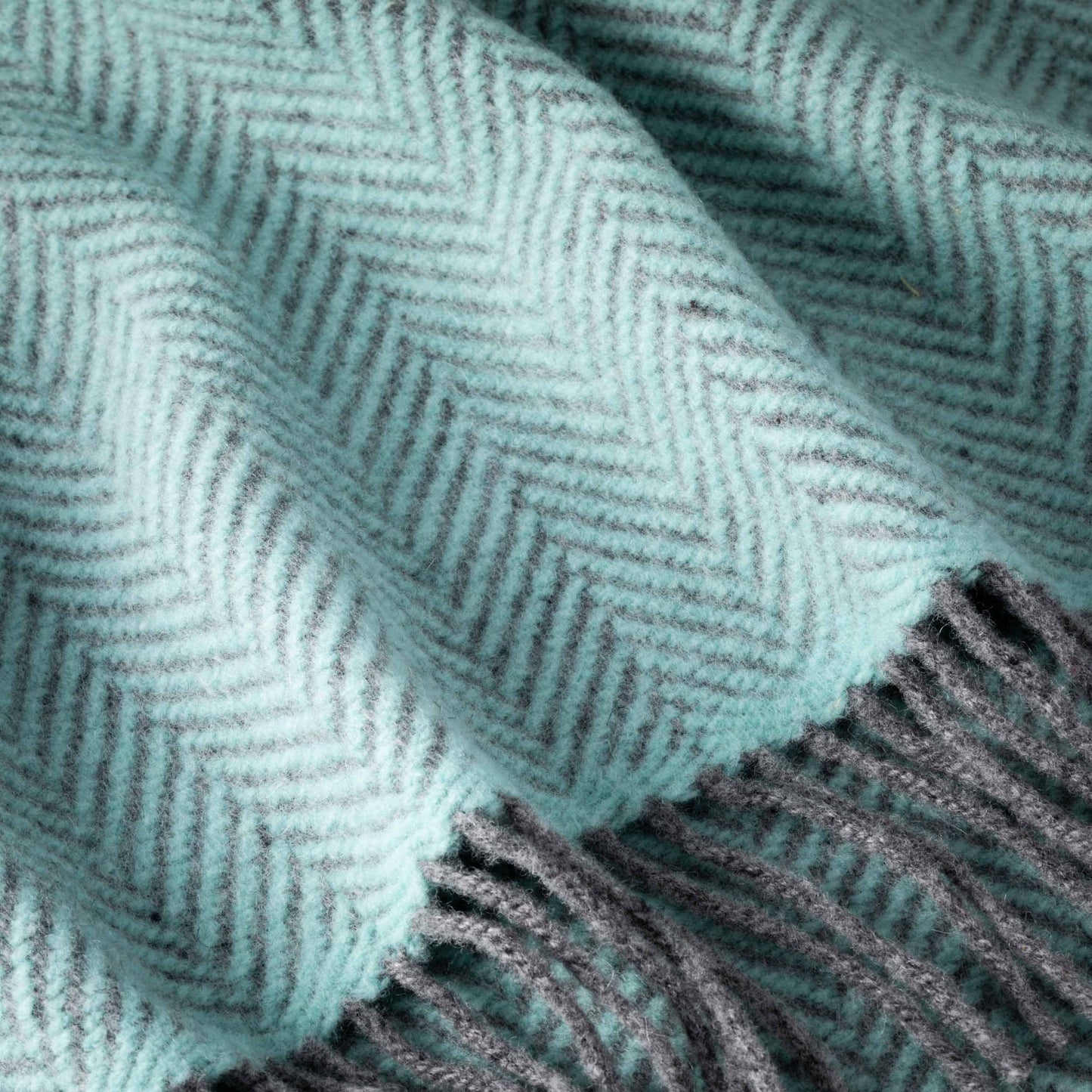 Merino Wool Cashmere Throw Duck Egg Herringbone