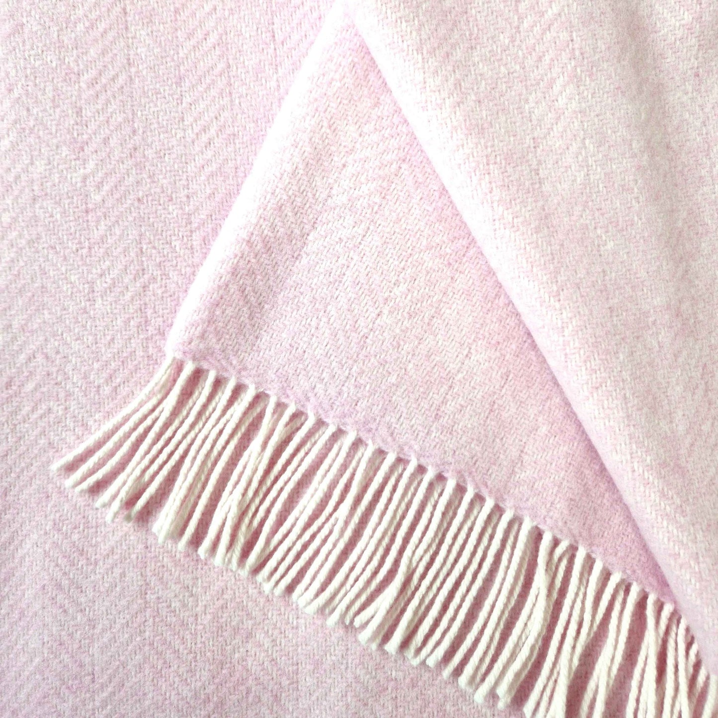 Merino Wool Cashmere Throw Baby Pink Herringbone