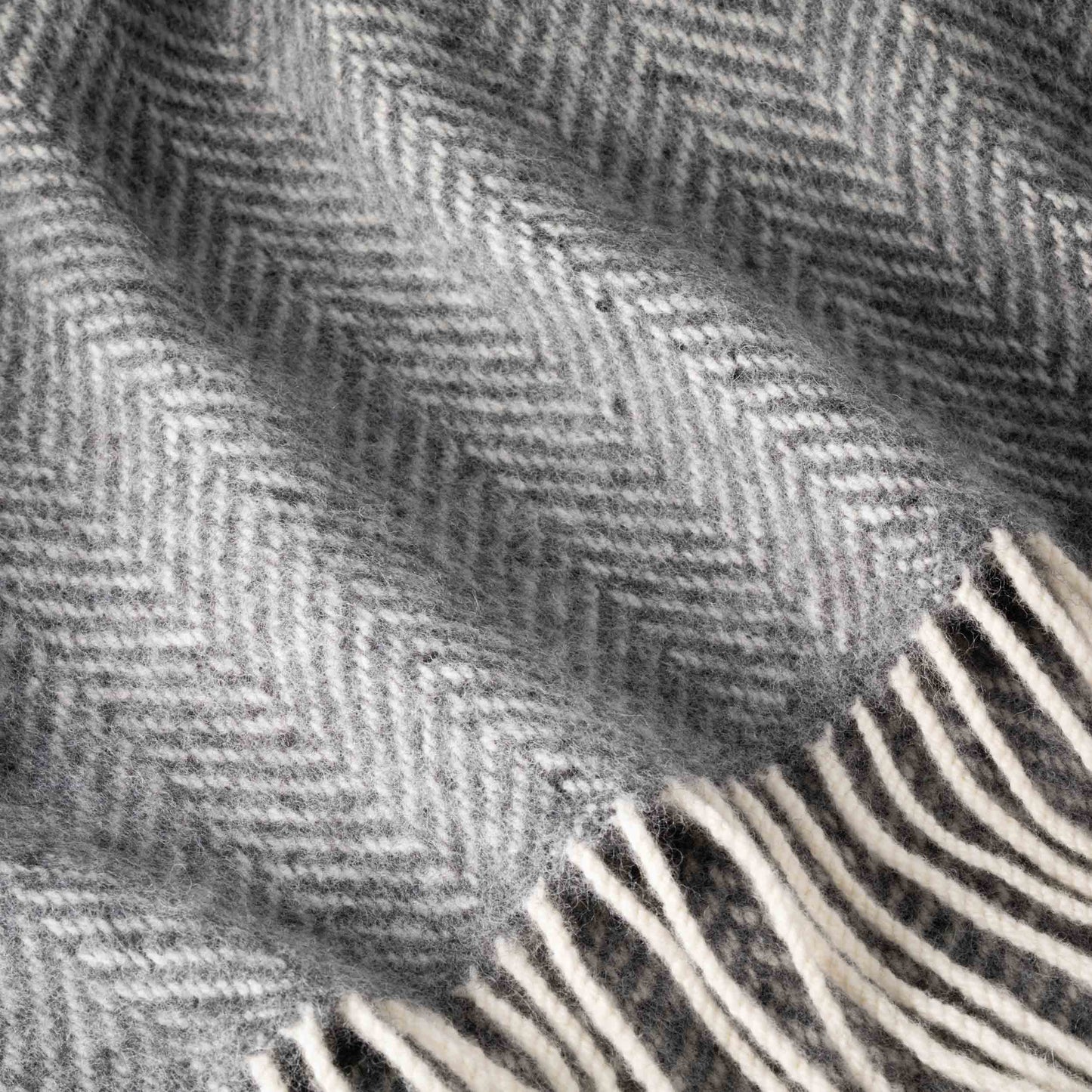 Merino Wool Cashmere Throw Grey Herringbone