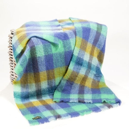 Mohair Throw Lilac Mint Mustard Block