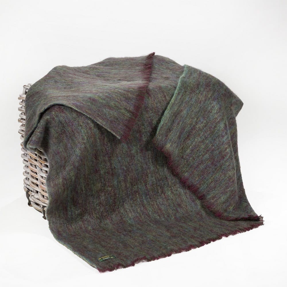 Mohair Throw Dark Purple & Green Plain