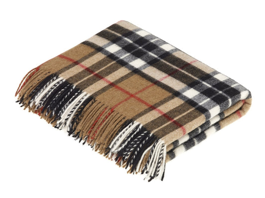 Tartan Plaid- Merino Lambswool Wool Throw Blanket-camel Thompson Tartan -made In England