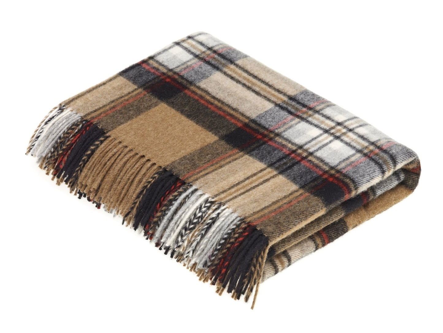 Tartan Plaid- Merino Lambswool Wool Throw Blanket- Camel Stewart Tartan- Made in England