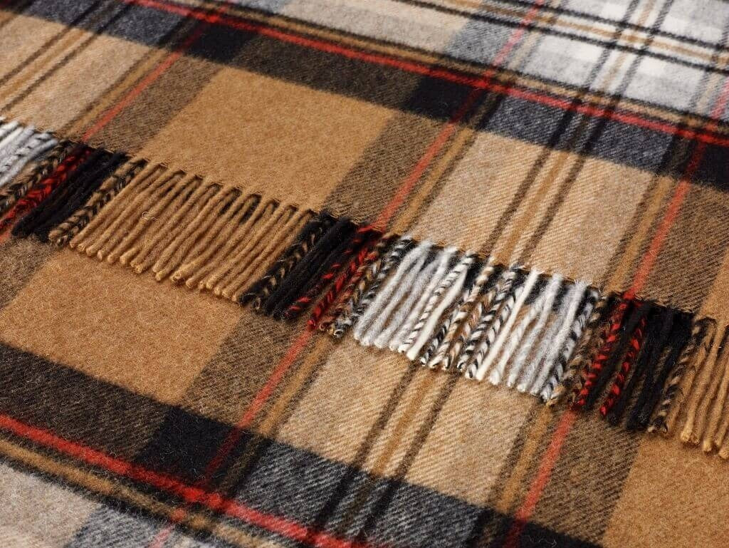 Tartan Plaid- Merino Lambswool Wool Throw Blanket- Camel Stewart Tartan- Made in England