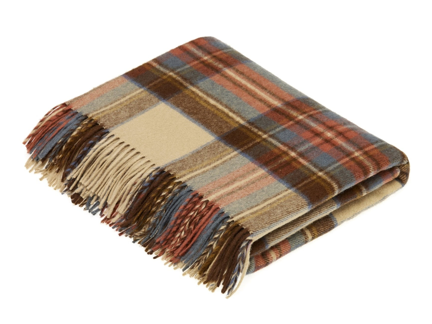 Tartan Plaid -merino Lambswool Wool Throw Blanket In Antique Dress Stewart -made In England