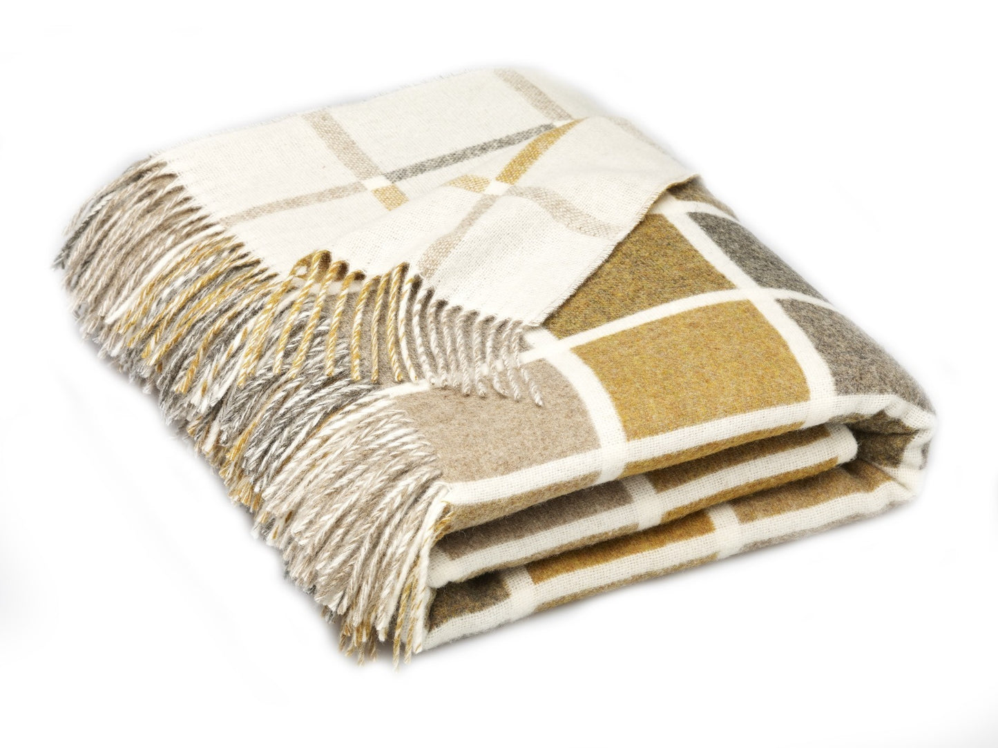 Multiblock Mustard Wool Throw Blanket