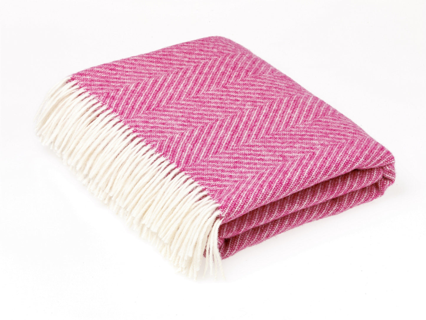 Herringbone Cerise Pink Wool Throw Blanket