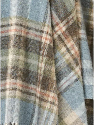 Pure New Wool Wool Throw Blanket - Glen Coe - Aqua - Made in England