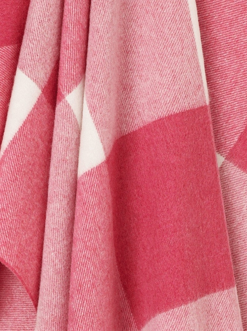 Pastel Blockcheck Cerise, Merino Lambswool Wool Throw Blanket, Bronte Moon