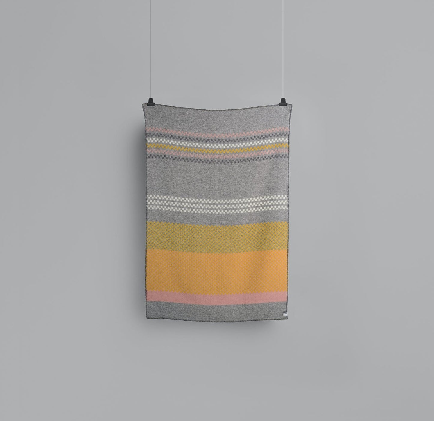 Toskaft Grey-Yellow Wool Throw Blanket