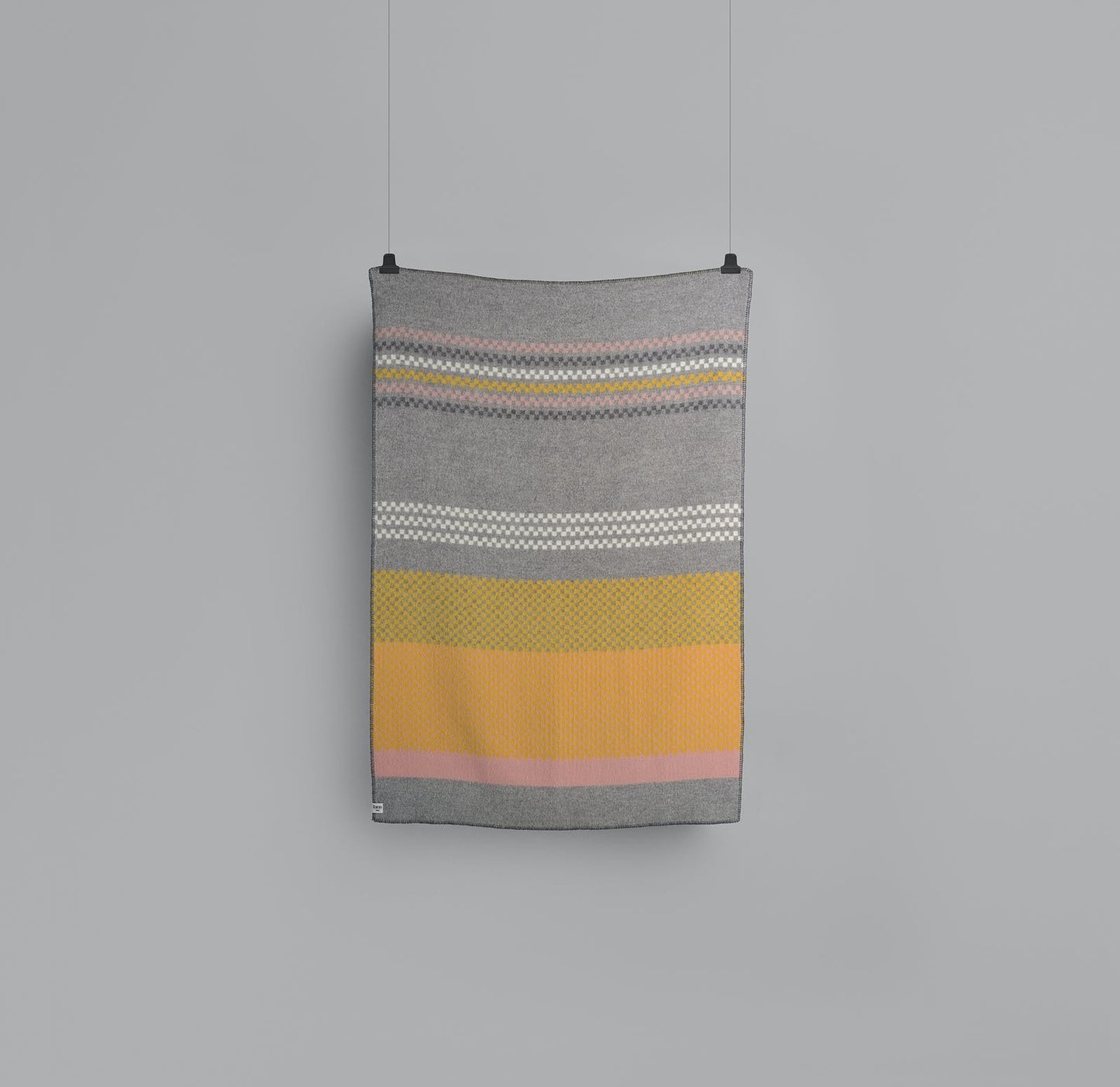 Toskaft Grey-Yellow Wool Throw Blanket