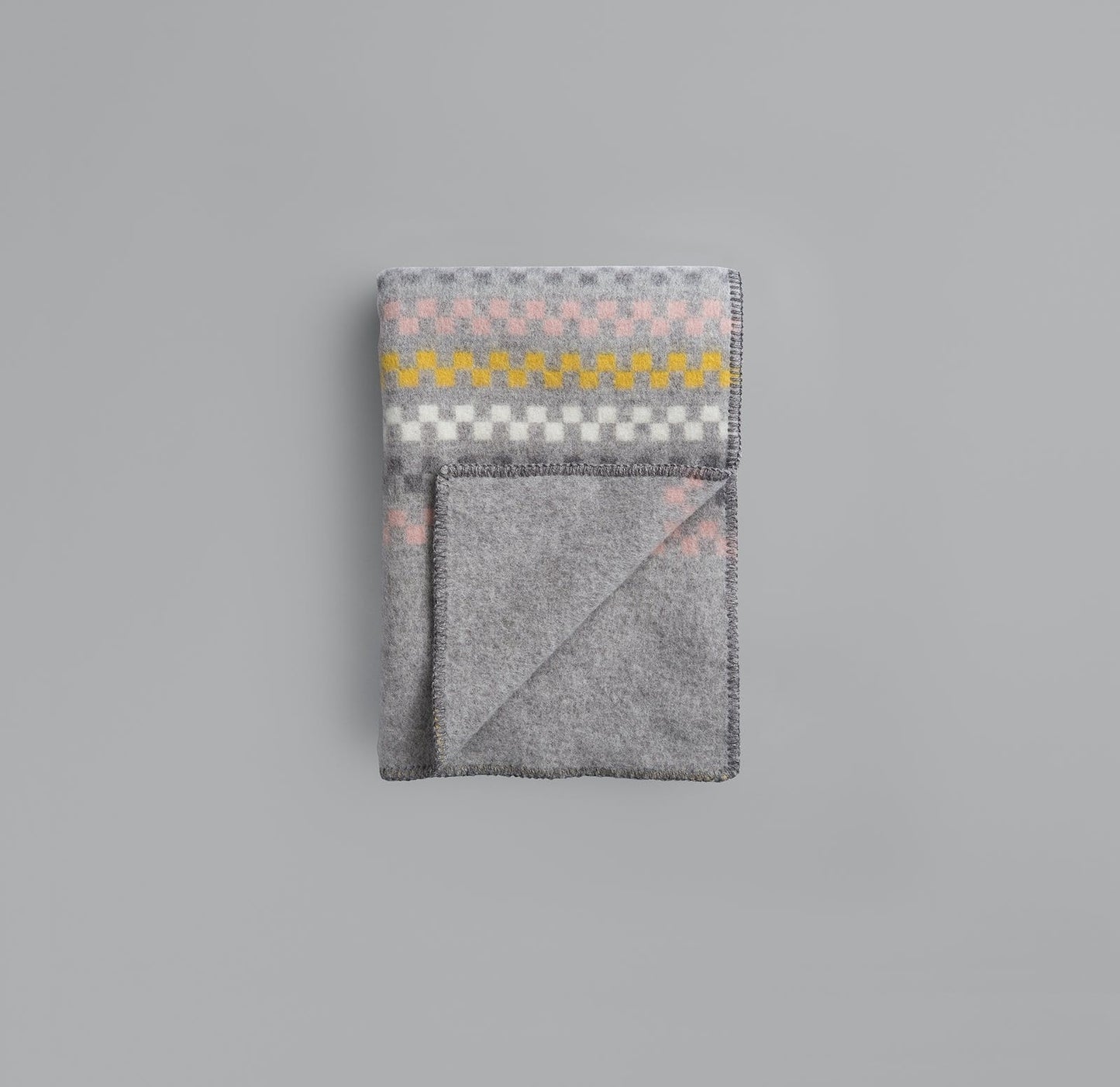 Toskaft Grey-Yellow Wool Throw Blanket